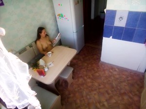 Spying Naked Mother Drinking Coffee And Reading Magazine -MyNakedStepmother