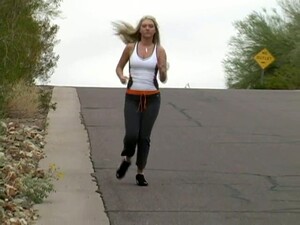 Gorgeous Blonde Taking A Jog In Sport Shoes Fondles Her Tits