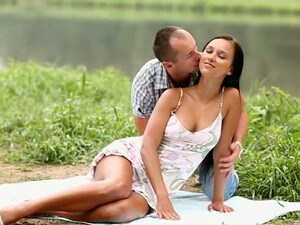 Romantic Couple Having Sensual Sex Near The Lake