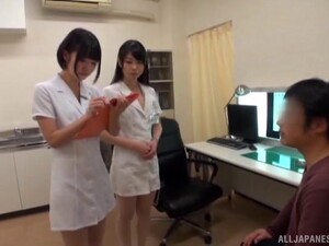 Lucky Man Gets His Dick Jerked Off By Two Kinky Japanese Nurses