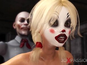 Joker Bangs Rough A Cute Sexy Blonde In A Clown Mask In The Abandoned Room