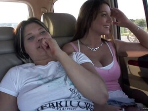 Dainty Lesbians With Big Tits And Piercing Masturbating In A Close Up Shoot Inside A Car