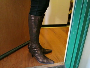 Gold Donald Pliner Snake And Leather Boots In Leggings