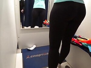 Mature Milf And Her Young Daughter In A Public Fitting Room. Different Swimsuits And Mini Bikinis On Sexy Big Ass.