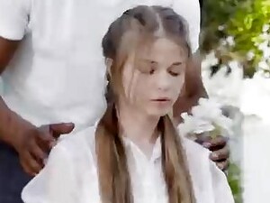 Adorable, White Girl And A Handsome, Black Guy Are Having Wild Sex In The Garden