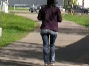 Shameless Chick On The Bus Stop Pisses In Her Jeans