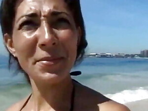 Tanned Cougar Was Picked Up On A Public Beach For Kinky Sex And A Facial
