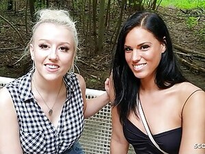 Two Real German Teen Talk To Amateur FFM 3Some In Public Park