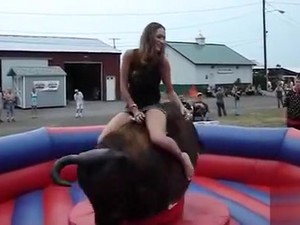Bull Ride Uncovers The Girl's Pussy