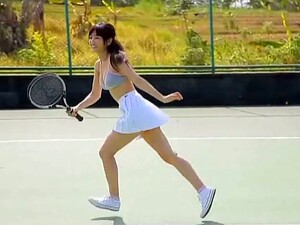 Sassy Asian Girl Yuka Hirata Plays Tennis On The Court