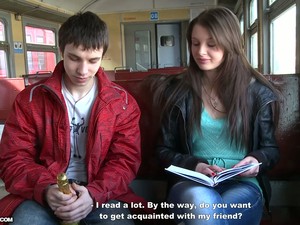 Slutty Beautiful Girl Meets Two Guys In The Train And Has A Threesome